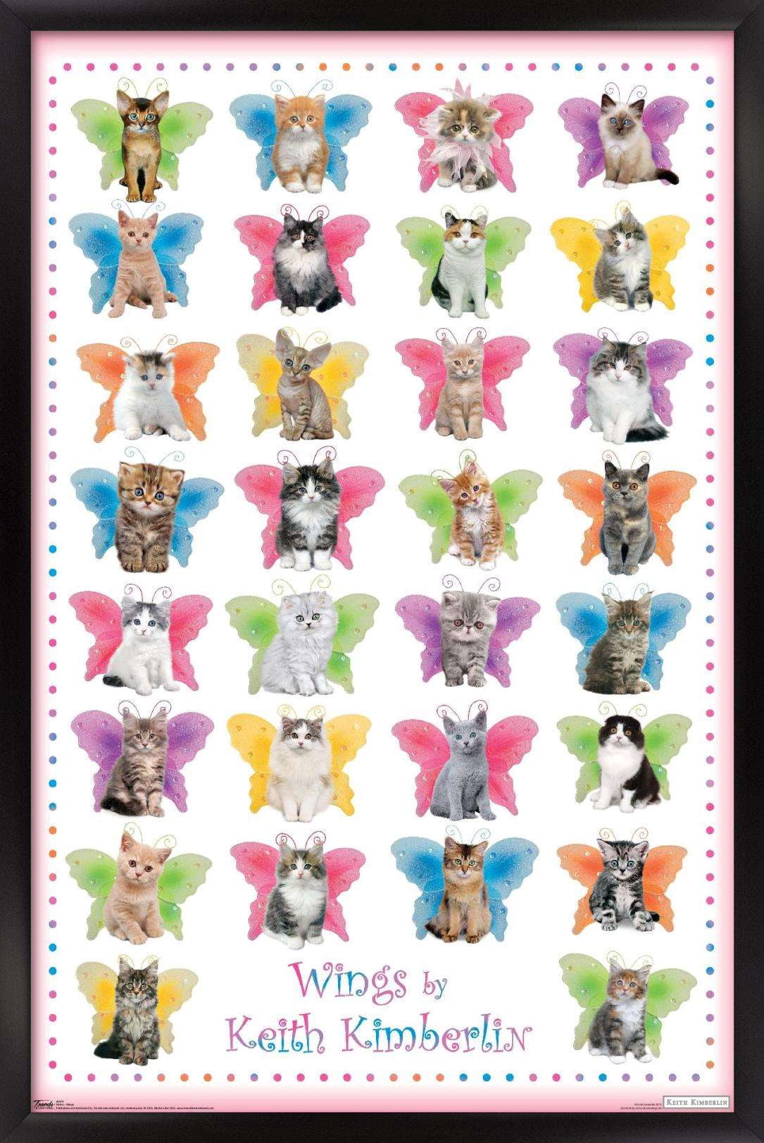 Keith Kimberlin - Kittens with Butterfly Wings Wall Poster, 14.725" x 22.375", Framed