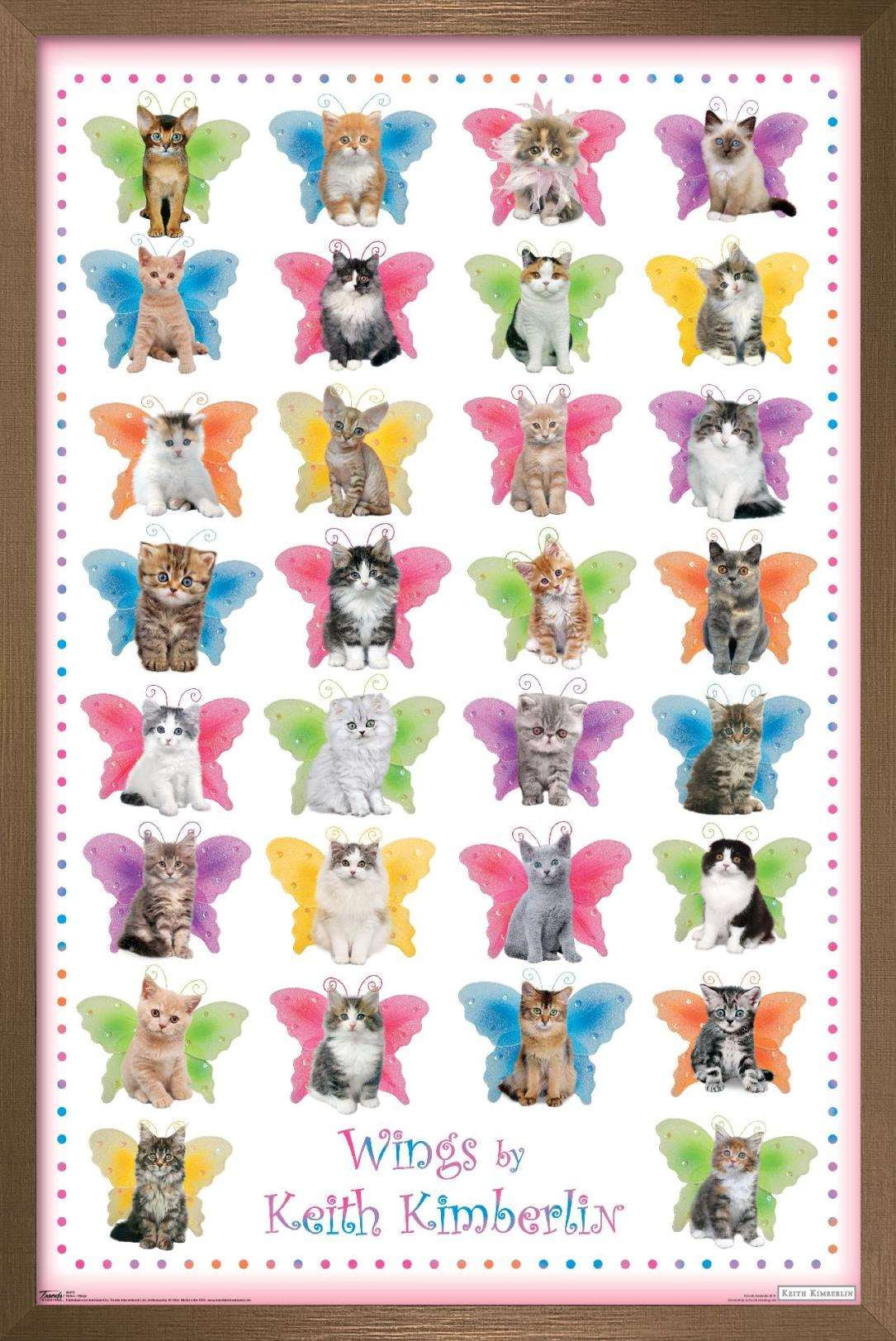 Keith Kimberlin - Kittens with Butterfly Wings Wall Poster, 14.725" x 22.375", Framed