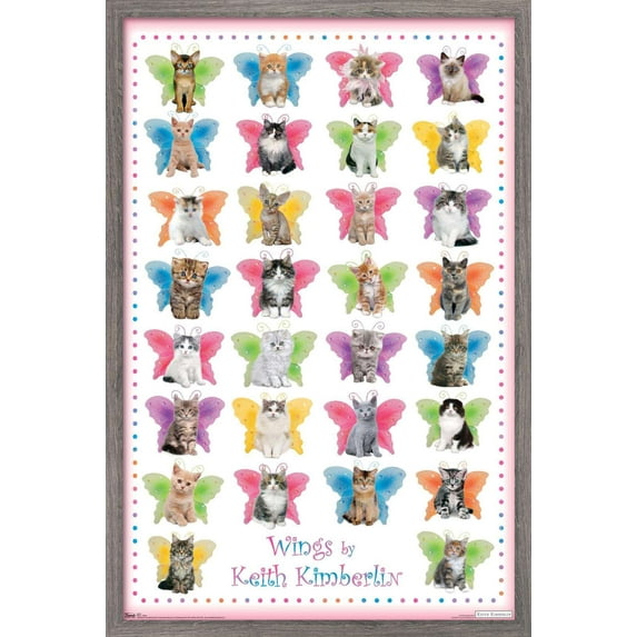 Keith Kimberlin - Kittens with Butterfly Wings Wall Poster, 22.375" x 34", Framed
