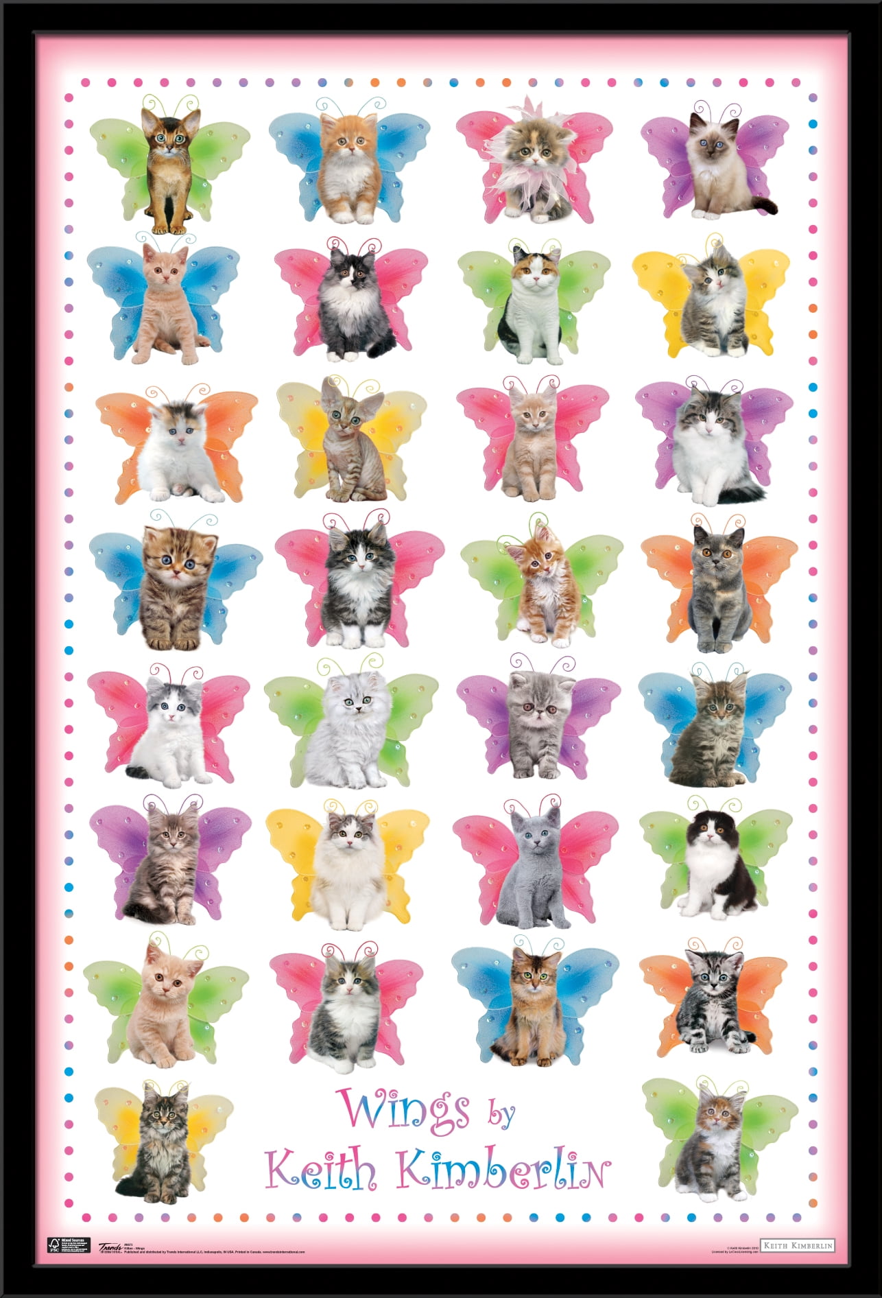 Keith Kimberlin - Kittens with Butterfly Wings Wall Poster, 22.375" x 34", Framed