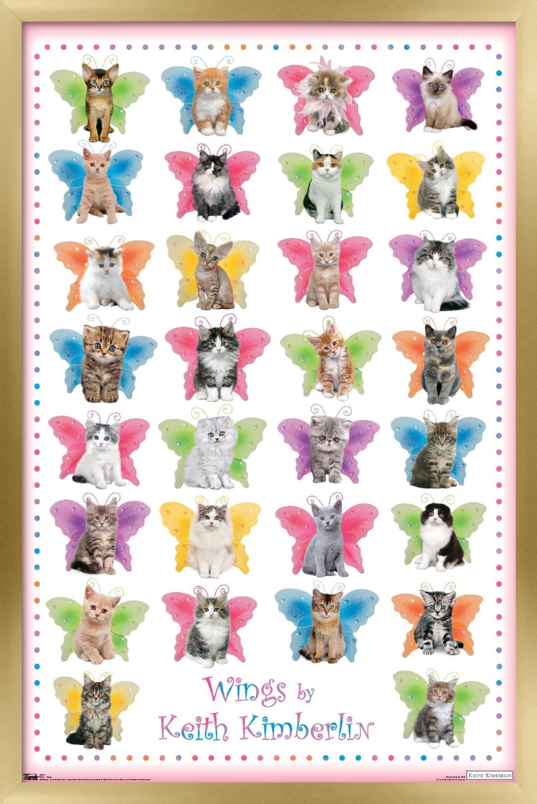 Keith Kimberlin - Kittens with Butterfly Wings Wall Poster, 22.375" x 34", Framed