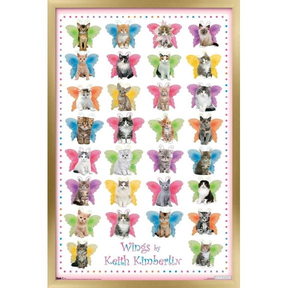 Keith Kimberlin - Kittens with Butterfly Wings Wall Poster, 22.375" x 34", Framed