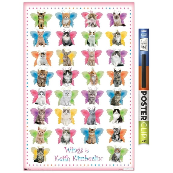 Keith Kimberlin - Kittens with Butterfly Wings Wall Poster, 22.375" x 34"