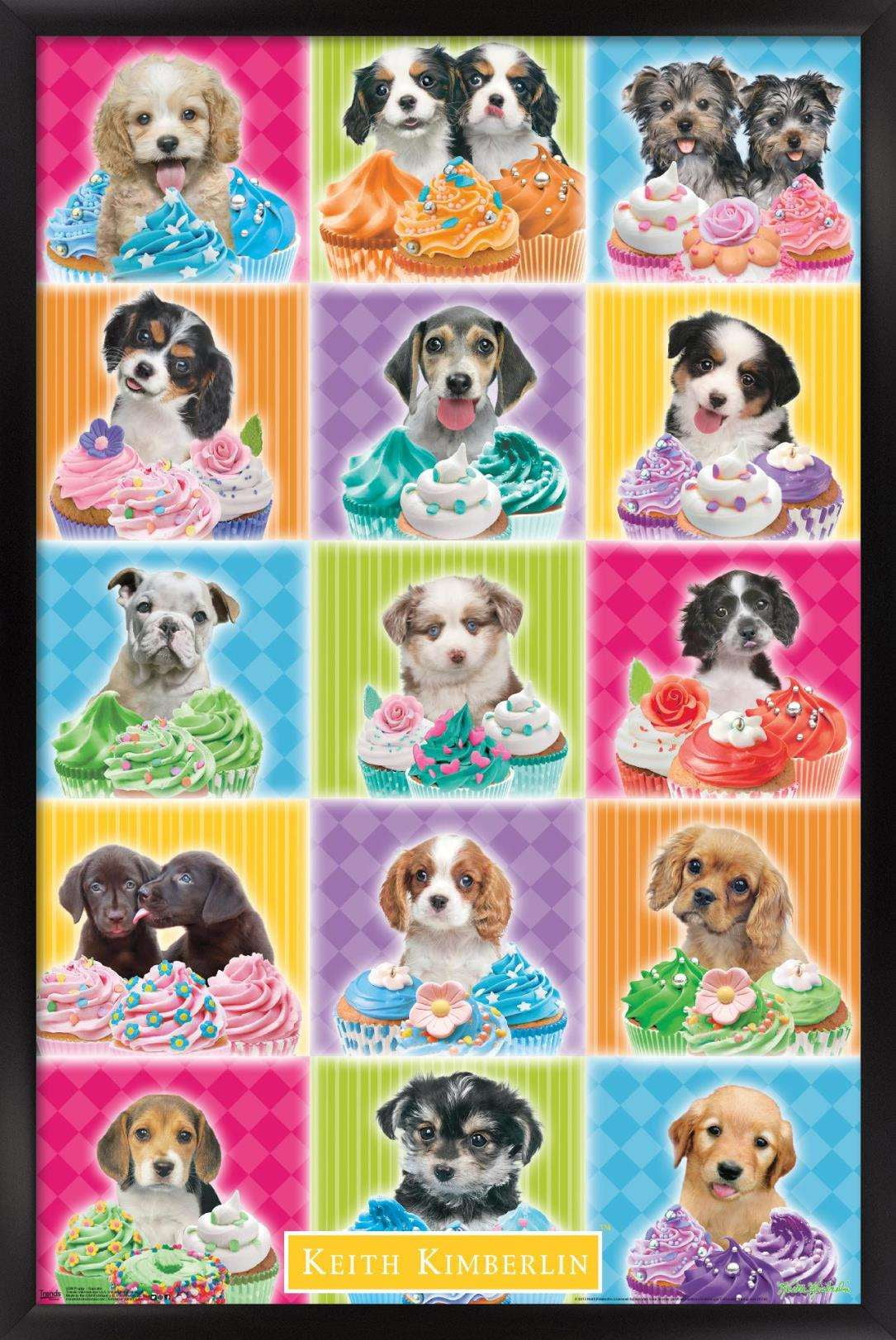 Keith Kimberlin - Puppies - Cupcakes Wall Poster, 14.725" x 22.375", Framed