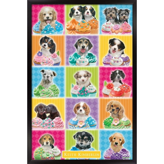 Keith Kimberlin - Puppies - Cupcakes Wall Poster, 14.725" x 22.375", Framed