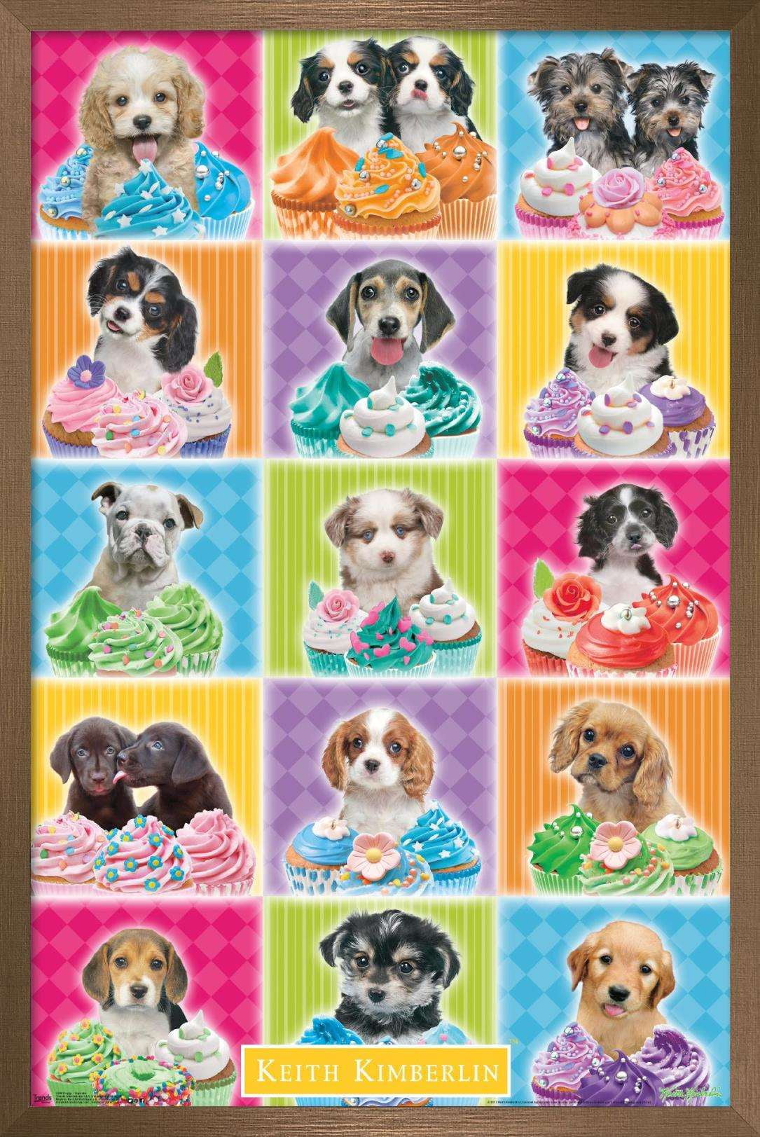 Keith Kimberlin - Puppies - Cupcakes Wall Poster, 14.725" x 22.375", Framed