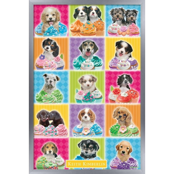 Keith Kimberlin - Puppies - Cupcakes Wall Poster, 14.725" x 22.375", Framed