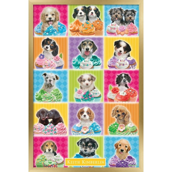 Keith Kimberlin - Puppies - Cupcakes Wall Poster, 22.375" x 34", Framed