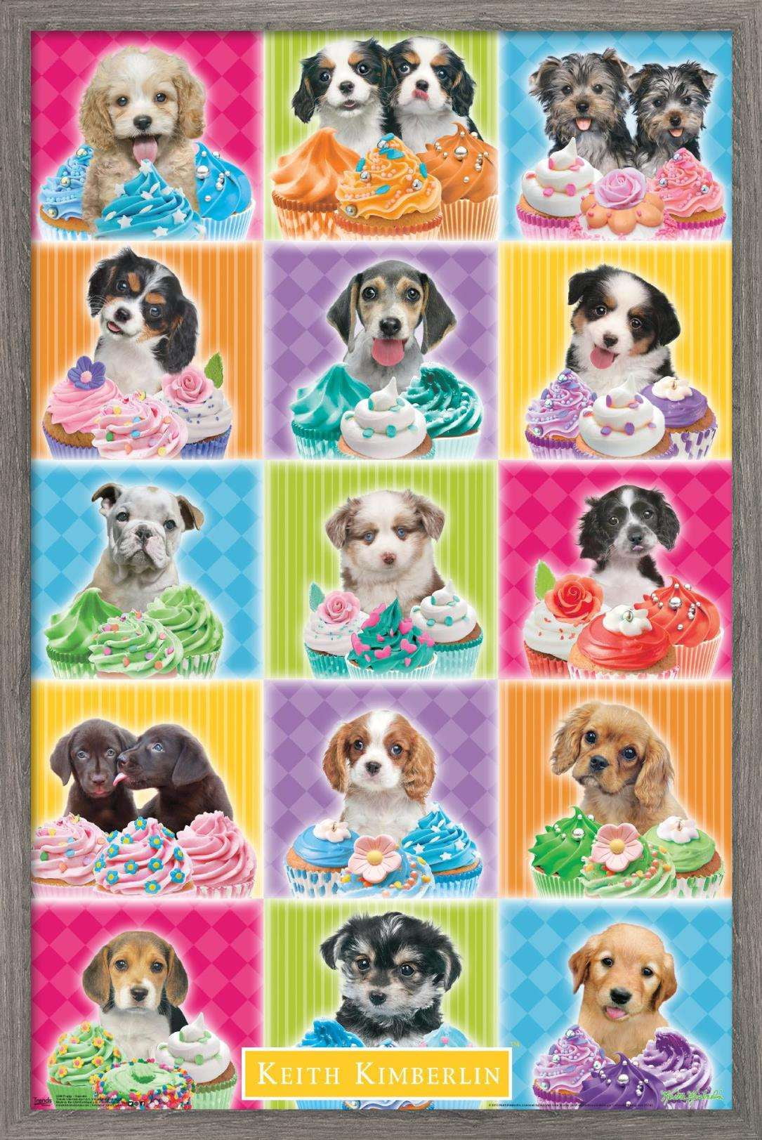Keith Kimberlin - Puppies - Cupcakes Wall Poster, 22.375" x 34", Framed