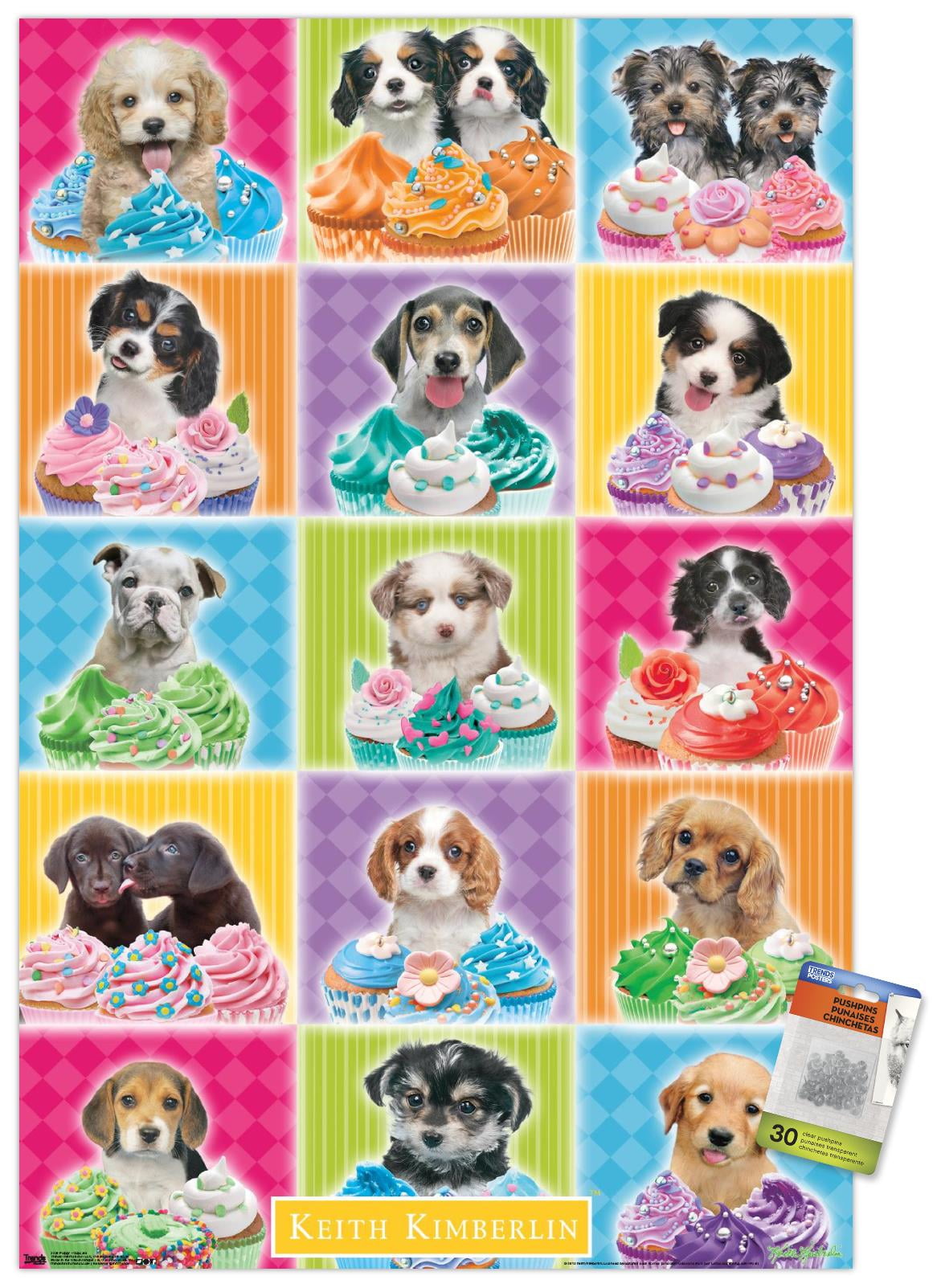 Keith Kimberlin - Puppies - Cupcakes Wall Poster with Push Pins, 22.375" x 34"