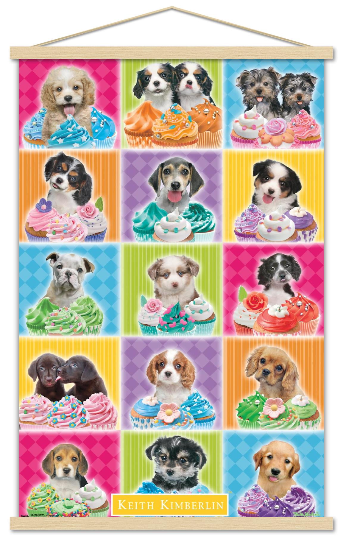 Keith Kimberlin - Puppies - Cupcakes Wall Poster with Wooden Magnetic Frame, 22.375" x 34"