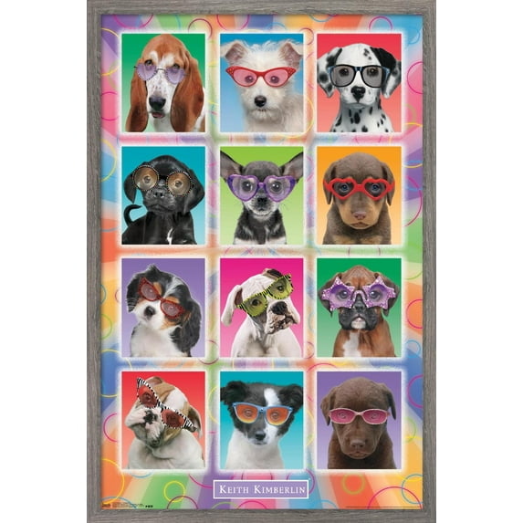 Keith Kimberlin - Puppies - Sunglasses Wall Poster, 14.725" x 22.375", Framed