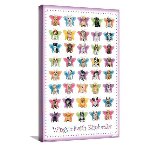 Keith Kimberlin - Puppies with Butterfly Wings Canvas Wall Poster, 14.725" x 22.375"