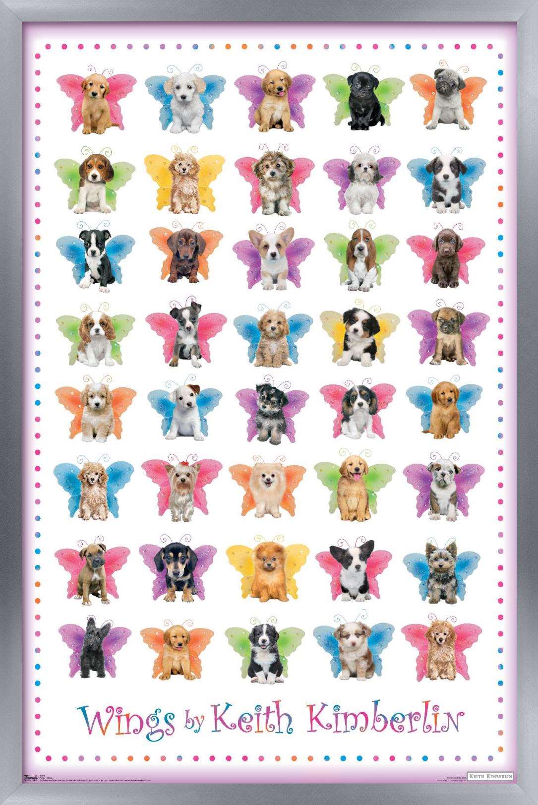 Keith Kimberlin - Puppies with Butterfly Wings Wall Poster, 14.725" x 22.375", Framed
