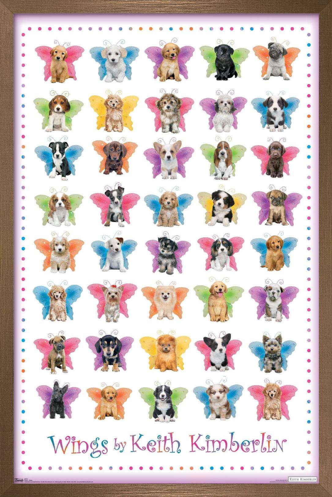 Keith Kimberlin - Puppies with Butterfly Wings Wall Poster, 14.725" x 22.375", Framed