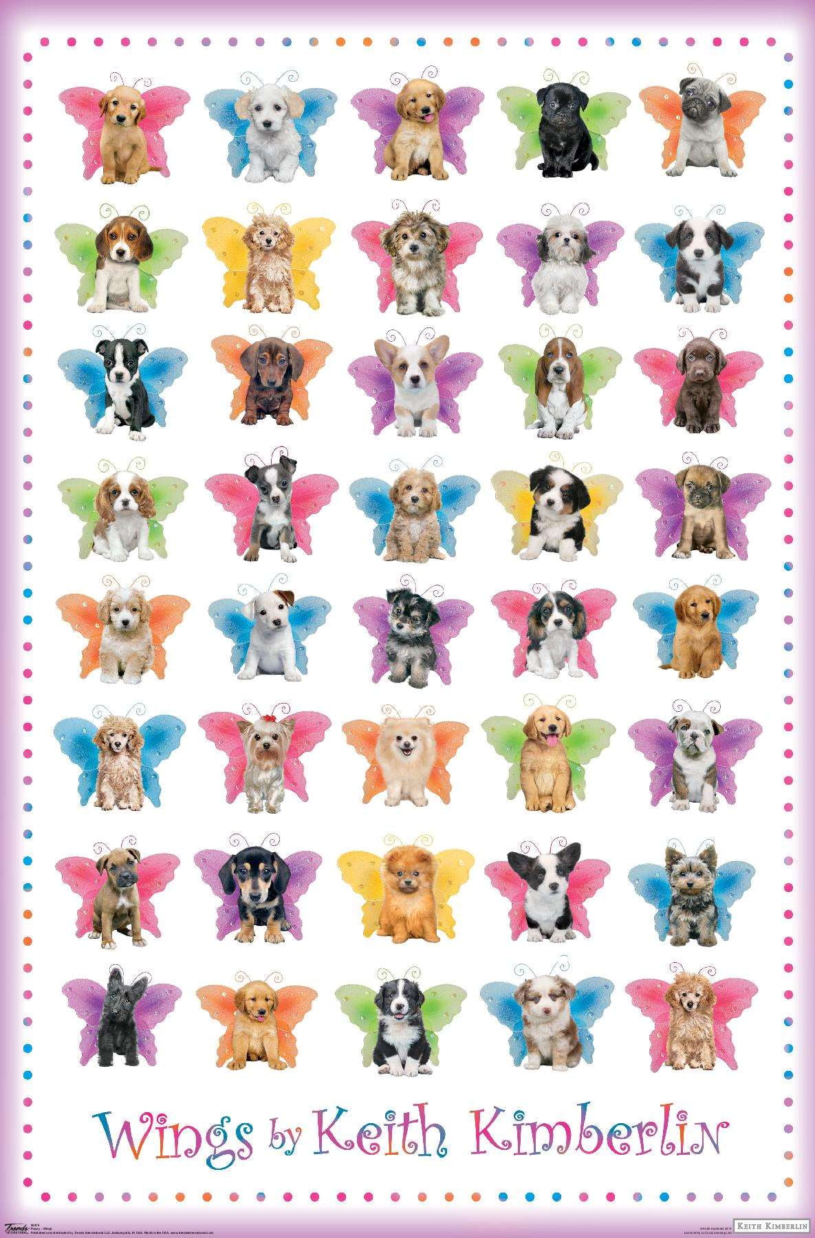 Keith Kimberlin - Puppies with Butterfly Wings Wall Poster, 14.725" x 22.375"