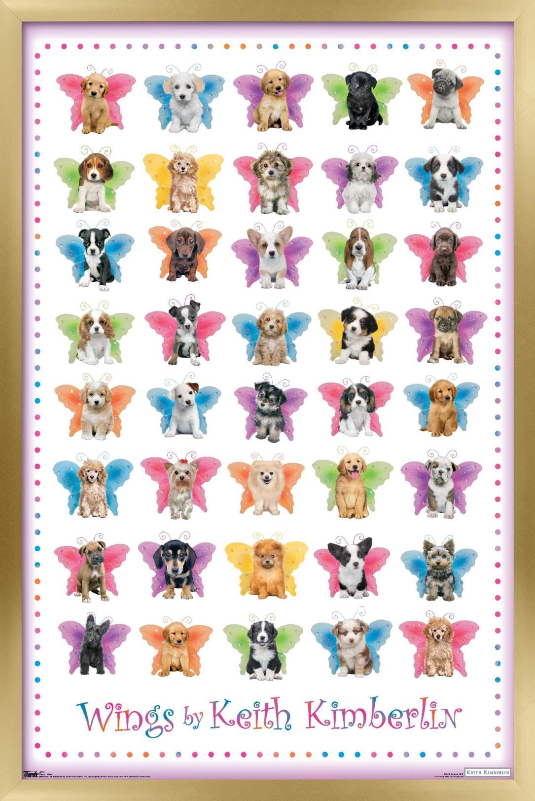 Keith Kimberlin - Puppies with Butterfly Wings Wall Poster, 22.375" x 34", Framed