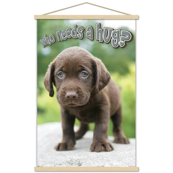 Keith Kimberlin - Puppy - Who Needs a Hug? Wall Poster with Wooden Magnetic Frame, 22.375" x 34"