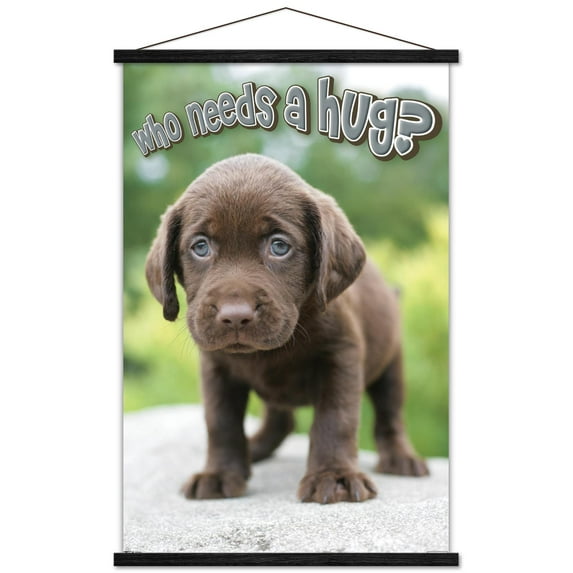 Keith Kimberlin - Puppy - Who Needs a Hug? Wall Poster with Wooden Magnetic Frame, 22.375" x 34"