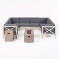 thumbnail image 1 of Keith Outdoor Acacia Wood 8 Seater Sectional Sofa Set with Fire Pit, Light Gray Wash, Dark Gray, and Light Gray, 1 of 10