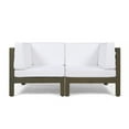 thumbnail image 1 of Keith Outdoor Acacia Wood Loveseat with Cushions, Gray and White, 1 of 4