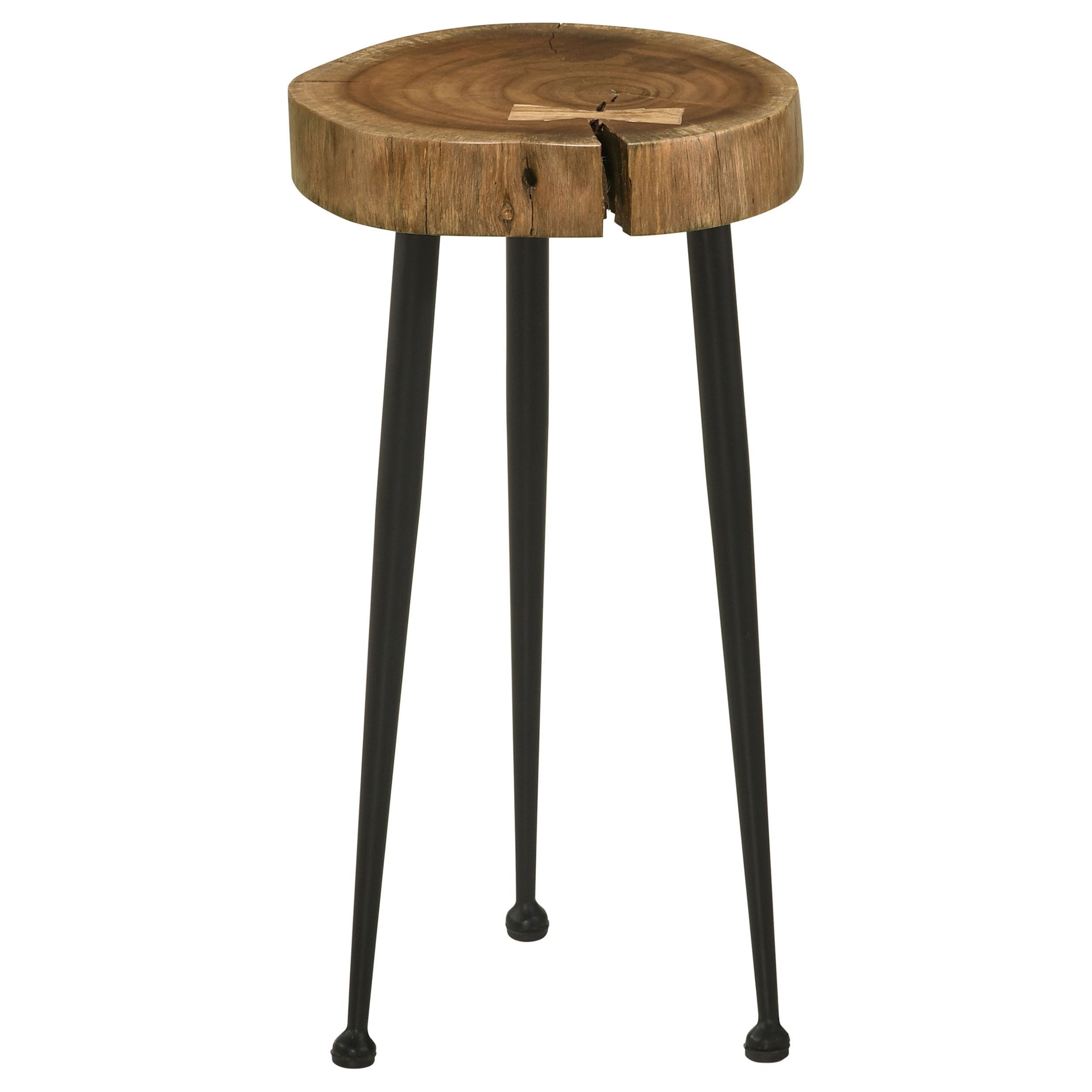 Rustic Round Acacia Wood and Metal Side Table