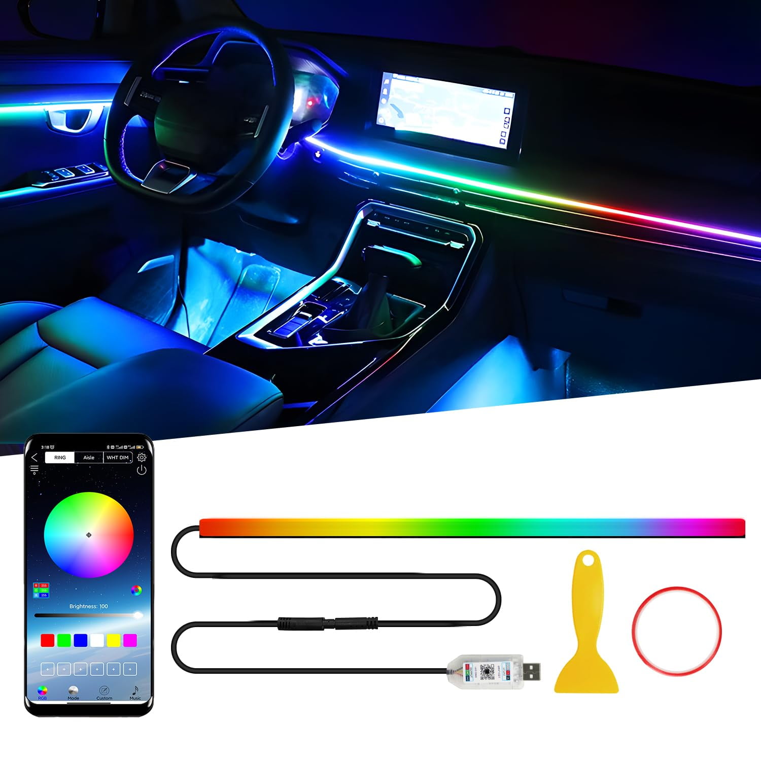 Keiurot Car LED Interior SE33 Light Strips Acrylic Ambient Car Lighting ...