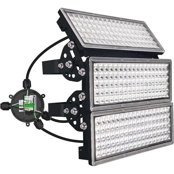 Kekeou LED Flood Light 300W 42000LM Stadium Lights Outdoor LED, Super Bright 6500K Daylight White Field Lights, IP67 Waterproof Arena Light with Junction Box for Garden, Court, Parking Lot - black
