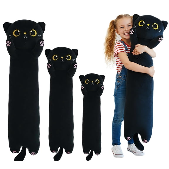Kekeso Long Cat Plush, Soft Black Cat Pillow Cute Stuffed Animal Toy Hugging Pillow Birthday for Kids Adults (110cm/43.31inch) Y101