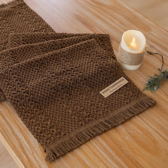 Keketo Boho Brown Table Runner Tan for Home Dcor 12x72 Inches Farmhouse Macrame Burlap Jute Rustic Dining Kitchen Centerpiece Bohemian Decor French Country Baby Bridal Shower Decorations