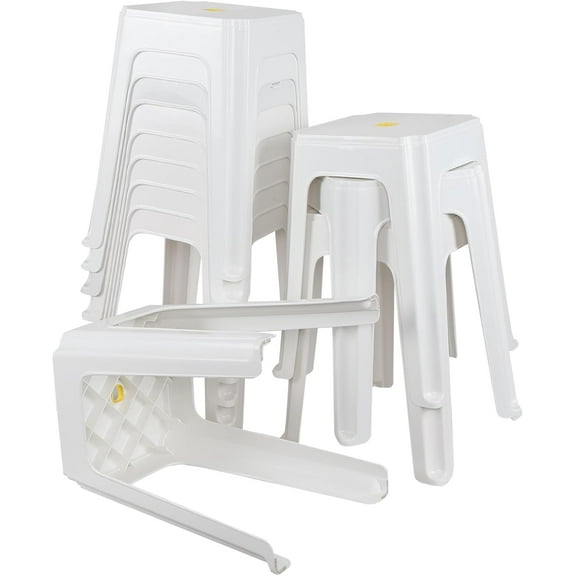 Kekow 12-Pack 18.7 inch Height Home Plastic Stool, Square Portable Stackable Plastic Seat Stool, White