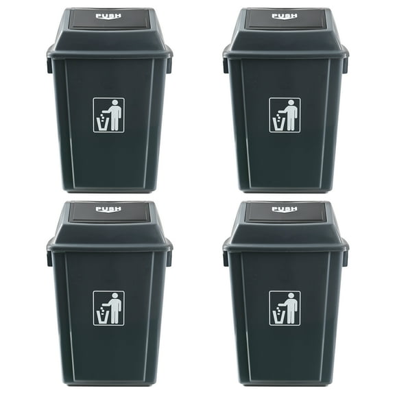 Kekow 13 Gallon Plastic Garbage Can with Lid, Gray Trash Can, 4-Pack
