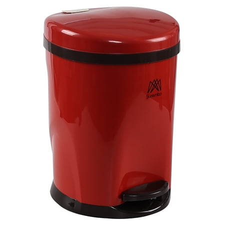 Kekow 2.6 Gallon Small Lidded Trash Can with Foot Pedal, Red Round Plastic Step Trash Can with Lid and Inner Bucket for Bathroom, Kitchen, Office
