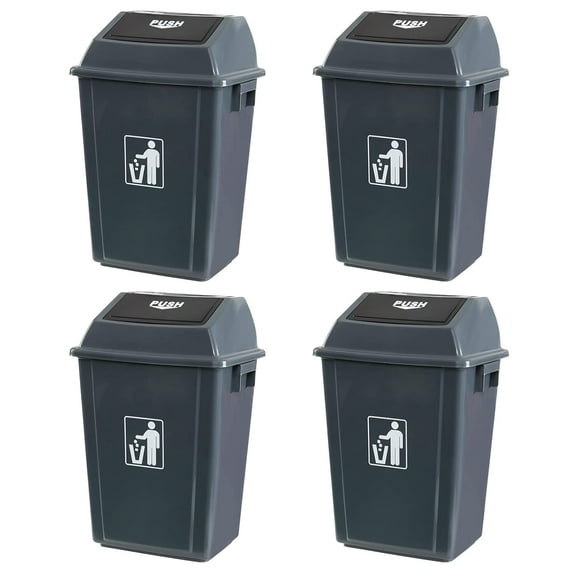 Kekow 4-Pack Plastic Garbage Can with Lid, Gray Trash Can, 13 Gallon