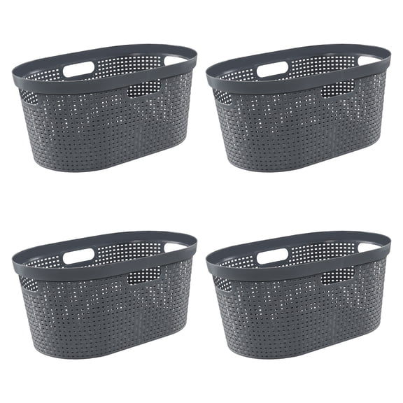 Kekow 4-Pack Plastic Laundry Hamper, Gray Clothes Basket/Large Storage Basket, 40 L