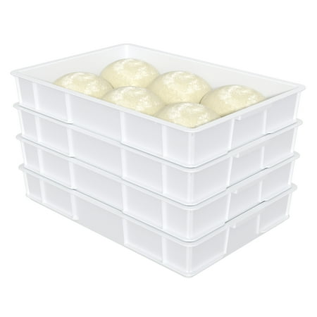 Kekow 4 Pack Plastic Pizza Dough Proofing Containers, Commercial Stackable Pizza Proofing Dough Trays, 23.62" x 16.42" x 3.74", White