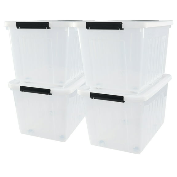 Kekow 45 L Clear Large Storage Box, Plastic Latch Box with Wheels, 4-Pack