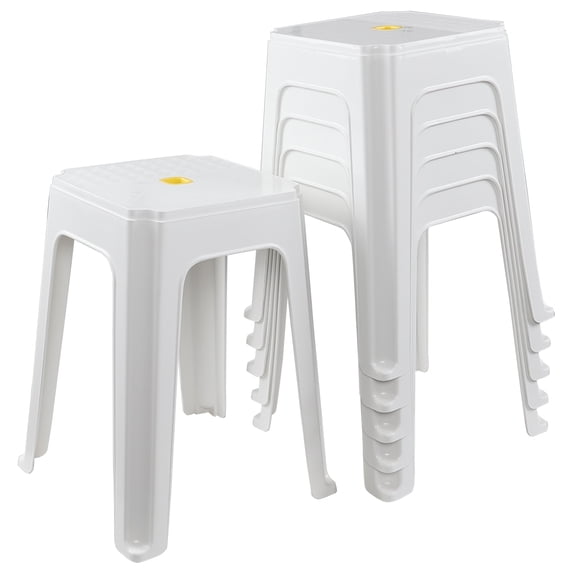 Kekow 6-Pack 18.7 inch Height Home Plastic Stool, Square Portable Stackable Plastic Seat Stool, White