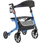 KEKOY Heavy-Duty Rollator Walker with Seat for Seniors, Walkers for Seniors with Seat, 500 lbs, Extra-Wide 19.5 Padded, K-Frame Reinforced, 10 TPR All-Terrain Wheels, Hidden Brake Cables, Blue