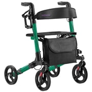 KEKOY Walkers for Seniors Foldable Mobility Rollator with Seat 350 lb, Adjustable Handles and Backrest Height, Adult Aluminum Rolling Walker, 8" Big Wheels, Green