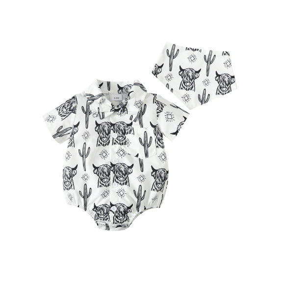 KelaJuan Baby Boy Romper, Western Style Short Sleeve Turn-down Collar Button-down Daily Bodysuit