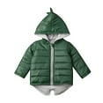 thumbnail image 1 of KelaJuan Baby Boys Girls Dinosaur Hooded Coat, Zipper Up Winter Thick Outwear, Solid Color Padded Jacket, 1 of 8