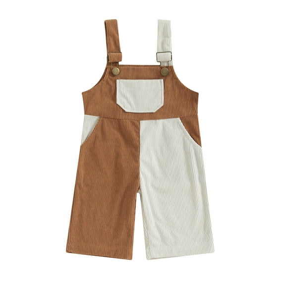 KelaJuan Baby Corduroy Bib Pants Trousers, Contrast Color Sleeveless Overalls Suspender Pants for Boys Girls