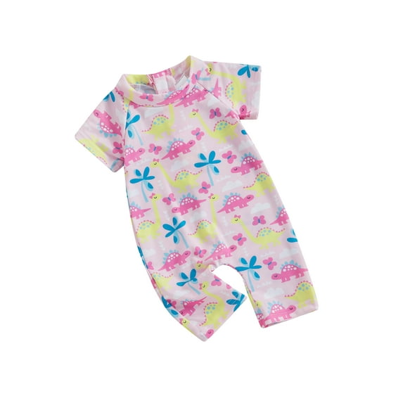 KelaJuan Baby Summer Jumpsuit Swimsuit Short Sleeve Zipper Swimwear Cartoon Dinosaur Print Toddler Bathing Suit