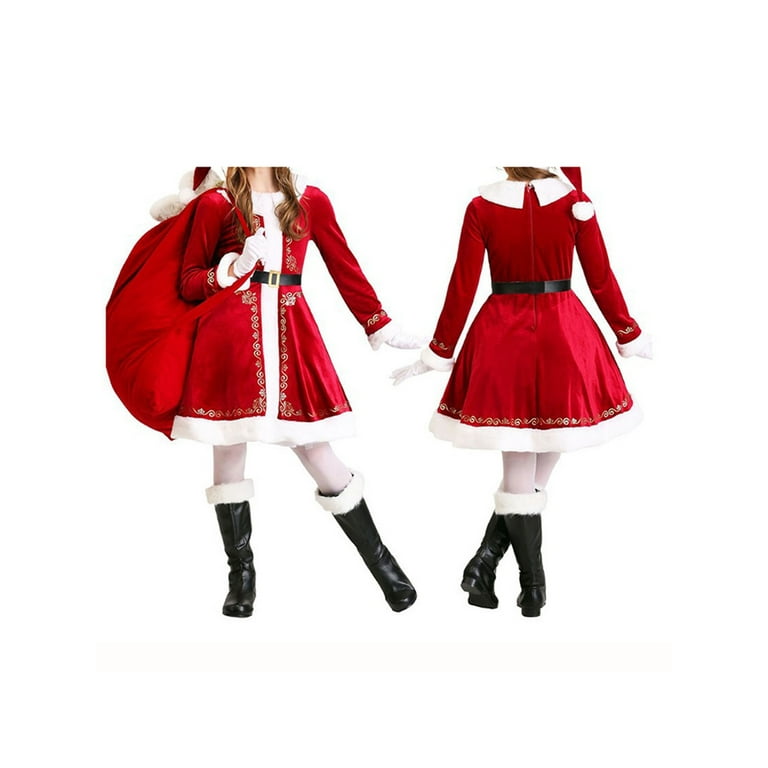 KelaJuan Children’s Christmas Dress, Red Hat Clothes Gloves Belt 