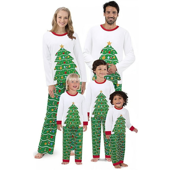 KelaJuan Christmas Family Pajamas Matching Set Christmas Tree Print Long Sleeve Tops and Green Pants Sleepwear