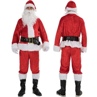 KelaJuan Christmas Santa Claus Cosplay Costume, Red Santa Zipper Coat Pants Hat Belt Beard Shoes