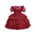 thumbnail image 1 of KelaJuan Girls Christmas Evening Dress Short Puff Sleeve Tiered Ruffle Princess Dress with Bow Decor, 1 of 6