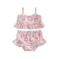 thumbnail image 1 of KelaJuan Kid Girl Bikini Swimsuit Sleeveless Off Shoulder Crop Vest Beach Pool Ruffled Shorts Swimwear Outfit, 1 of 9