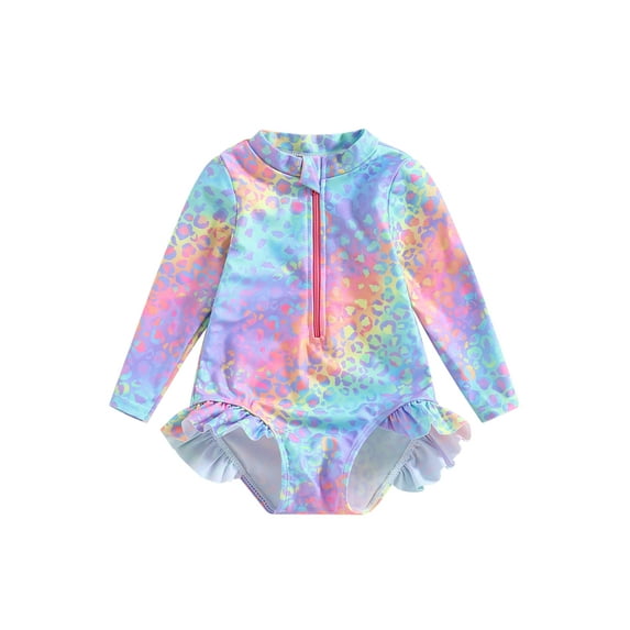 KelaJuan Kids Baby Girl Swimsuits Fish Scale Print Ruffles Long Sleeve Jumpsuit Swimwear Beachwear Bathing Suits